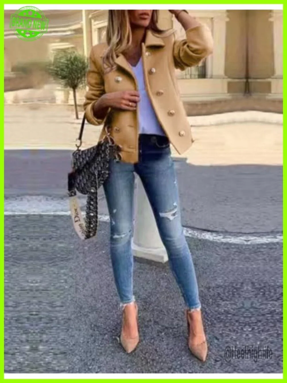 Wool Blend Cropped Double Breasted Peacoat Blazer Jacket